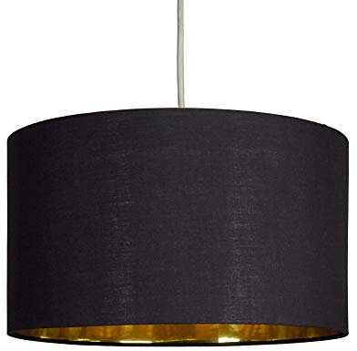 MiniSun | Large Modern Black and Gold Drum Light Shade | Pendant Lights, Home Décor & Improvement Essential | 350cm Shade Width