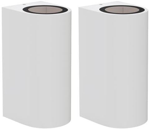 ledscom.de 2 Stück Wandleuchte ALSE Up & Downlight für außen, weiß, Aluminium, rund, inkl. 2 GU10 LED Lampen (warmweiß, 10,8W, je 510lm, 45°)