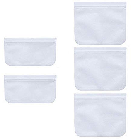 Voarge 5 bolsas para congelar, bolsas de silicona reutilizables, para frutas, verduras, aperitivos, carne y pan, 3 unidades de 22 x 19 cm, 2 unidades de 22 x 12 cm