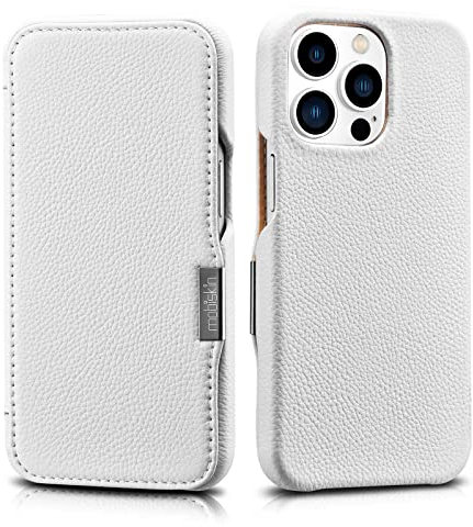 Mobiskin Hülle kompatibel mit Apple iPhone 13 PRO MAX (6,7 Zoll), Handyhülle mit echtem Leder, Case, Schutzhülle, dünne Handy-Tasche, Slim Cover, Weiß