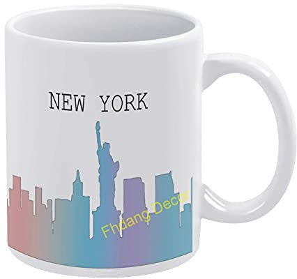 Fhdang Decor Tasse à café New York Skyline, New York Cityskape City, idée cadeau, tasse à thé, tasse de voyage, tasse cadeau de Noël, 425,2 g