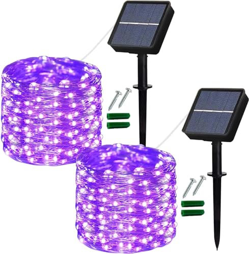 Lezonic Solar String Lights - 2 Pack 12M/40Ft Garden Lights, 120 LED 8 Modes Fairy Lights for Indoor/Outdoor Patio, Yard, Fence, Lawn, Party, Wedding Decoration (Purple)