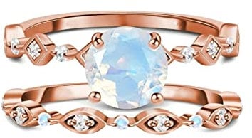 Bishilin Ringe Frauen Silber 925, Trauringe Unendlich mit Mondstein Stapelringe Hochzeitsringe Verlobung Ring Rosegold Gr.57 (18.1)