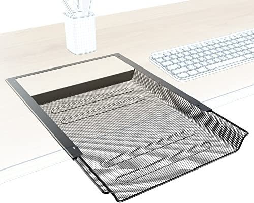 KD Essentials – under-desk drawer, stores A4 documents and office supplies hidden away under the desk, sliding organiser/storage drawer unit for the business and home office – metal, black