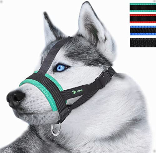 ILEPARK Maulkorb aus Nylon für Kleine,Mittlere und Große Hund, Verstellbare Maulkorb um Hunde vom Beisen, Bellen und Kauen abzuhalten(XL,Grün)