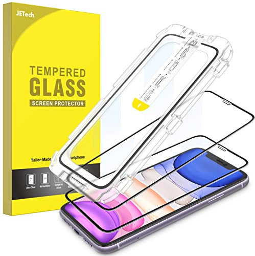 JETech Protector de Pantalla Instalación con Una Toque para iPhone 11/XR 6,1 Pulgadas, Cristal Vidrio Templado de Cobertura Completo, Auto Alineación Herramienta Kit, HD Transparente, 2 Unidades