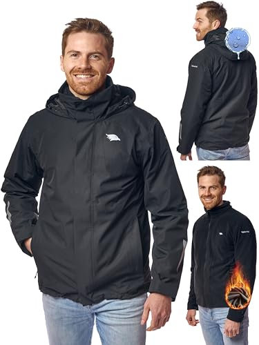 Valkental - Wasserdichte 3in1 Jacke Herren - Mit Fleece Zipp-In & Verstaubarer Kapuze - Geeignet als Winterjacke, Regenjacke & Fahrradjacke