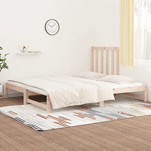 Tidyard Tagesbett Ausziehbar Schlafsofa Sofa Sofabett Bett Bettgestell Bettsofa Holzbett Kinderbetten Ausziehbett Gästebett Schlafcouch Einzelbett Doppelbett, 2X(90x200) cm Massivholz Kiefer