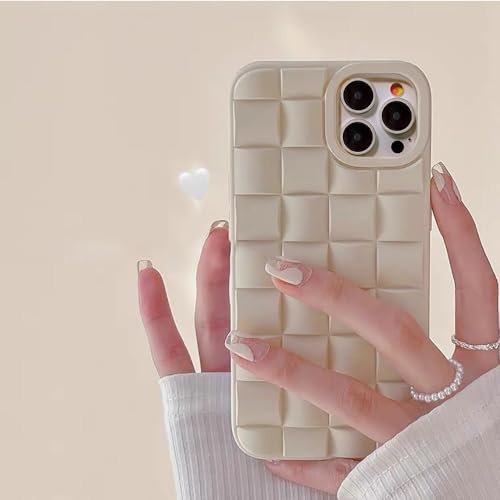 TwoHead for iPhone 11 Pro Max Case,3D Plaid Weave Soft Silicone Phone Case for iPhone 11 Pro Max 6.5 inch Shockproof Protective Case for iPhone 11 Pro Max Women and Girl(Beige)