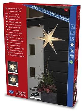 Konstsmide Weißer 3D Kunststoffstern, inkl. Anschlusskabel und Dimmer, 1 warm weiße Diode, 12V, Außen (IP44), 3,6W, schwarzes Kabel - 5972-200
