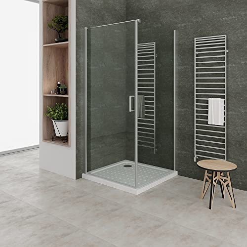 MOG Mampara de ducha DK558 80 x 80 cm Altura 190 cm con entrada de esquina - Se puede montar en el lado izquierdo o derecho - De vidrio de seguridad nano transparente de 6 mm ESG