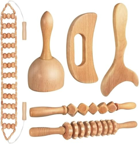 JUANWAN Wood Therapy Massage Tools 6-in-1 Massager Wooden Massager for Body Shaping Massage Tool Set Wood Therapy Tools for Relieving Muscle Pain Body
