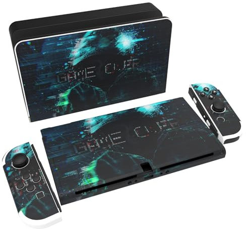 PlayVital Skin Sticker für Nintendo Switch OLED,Skin Aufkleber Sticker Decal Folie Abziehbild Faceplates Klebefolie für Switch OLED Konsole&Joy Con&Dock&Grip(Game Over Hacker)