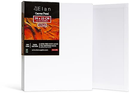 Elan Malkarton 20x25, 12er Set, 100% Baumwolle Leinwand Dünn 3mm, Malpappe, Leinwand zum Bemalen, Malkarton für Acrylfarben, Leinwände für Acrylfarben