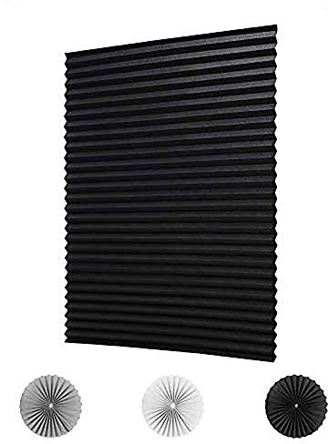 KELIXU 3 Pack Pleated Fabric Blind Light Filtering Shade Instant Stick on Blinds for Window Privacy Protection, Quick Fix and Easy to Install, with 4 Clips (90CMx180CM - 3 PACK, Black)