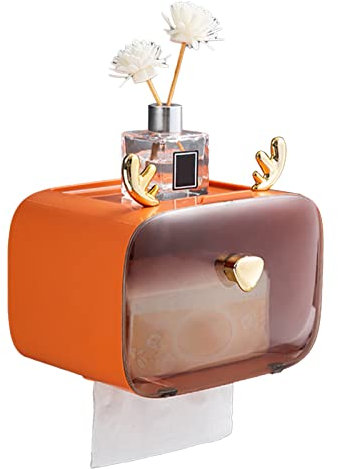 Toilet Paper Holder, Cute Bathroom Wall Mounted Waterproof Paper Holder Adhesive Toilet Paper Roll Holder Toilet Paper Dispenser(Orange)