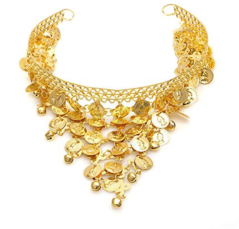 Bauchtanz Kopfschmuck Stylish Belly Coin Sequins Hair Band Headbands for Dance Costume Dancing (Color : GOLD)