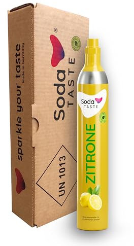 SodaTASTE Cylindre d'achat de CO2 (cylindre de réserve) pour machine à gazéifier avec arôme naturel de citron, sans sirop, pour jusqu'à 60 l d'eau pétillante avec goût, sans sucre