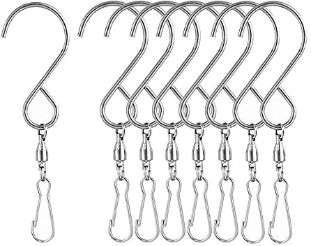 XINGSUI 16 Stück Windspiel-Haken,Doppel-Clip Drehbare Haken,Edelstahl Doppel Clip,zum Aufhängen von Windstrümpfen Blumentöpfe Windspiele(8 Schwarz+8 Silber)