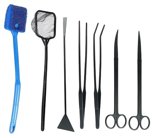 7 in 1 Aquarium Aquascaping Set, Edelstahl Aquarium Scheren und Pinzette Spatel Werkzeug Satz Aquarium Tank Aquatic Pflanze Werkzeuge Sets Reinigungs Starter Set für Fische und Wasserpflanzen Trimmen