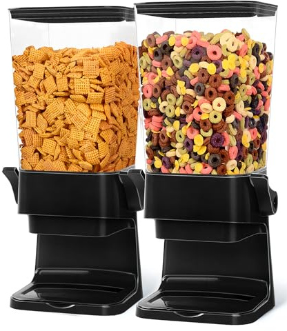 Cereal Dispenser Countertop 2pcs,5.5L Cereal Containers Storage Dispenser for Pantry,Dry Food Storage Rice Containers,Candy Dispenser,Snack Organizer Machine for Grains, Nuts,Oatmeal, Pet Food Black