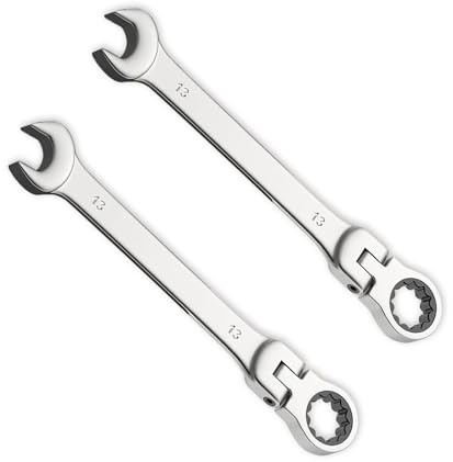 Leliafleury 2pcs 13mm Ratchet Spanner Flex-Head, Combination Wrench, Polished CR-V Chrome Vanadium Steel Metric Spanner, 72-Tooth, Box and Open End Ring Ratcheting Spanner Tool for Home Bicycle