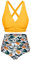 Svanco Costume da Bagno Due Pezzi Donna Top Bikini Incrociato Slip A Vita Alta E Increspato Set Bikini Push Up Donne Costumi da Bagno Giallo Fiori L