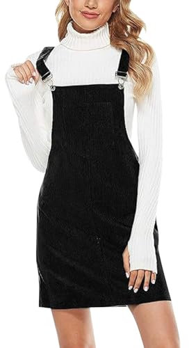 Dasongff Salopette Gonna da donna, abito in velluto a costine con spalline regolabili, abito da donna grande taglia per festa di San Patrizio con tasca, tuta e tuta, A nero, XL