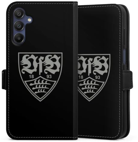 Klapphülle kompatibel mit Samsung Galaxy A15 Handyhülle aus Kunst Leder schwarz Flip Case Offizielles Lizenzprodukt VfB Stuttgart Logo
