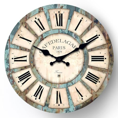 NUOVO Retro MDF römische Digitale Wanduhr, klar und einfach zu lesen, 12 Zoll, Blau und Weiß, Wohnzimmer und Schlafzimmer Wanduhr, RK-001