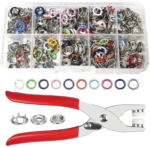 Boutons Pression Metal Avec Pinces 400 Kit Bouton Pression Metal,10 Couleurs, 9,5mm,Pour la couture de vêtements d'enfants pour bébés DIY sac jeans veste bricolage