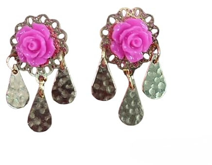 Pendientes flamenca niña rosa. Pendientes de flamenca, pendientes flamencos rosa fucsia (Blanco)
