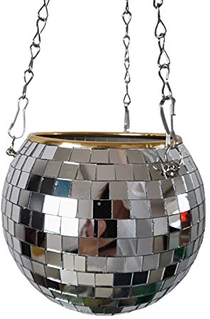 Disco Ball Planter - Hanging Plant Planters - Boho Style Mirror Decorative Hanging Flower Pot with Robust and Sturdy Hook and 3 Metal Chain Suitable for Indoor Plants Home & Room Decor/78 ( Color : Mi