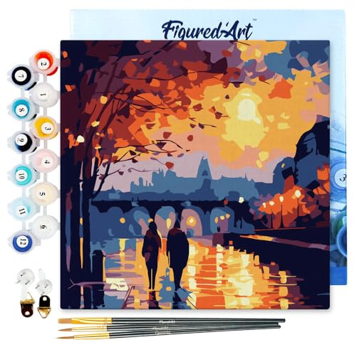 Figured'Art Mini Malen Nach Zahlen Erwachsene Mit Rahmen 20x20cm Kleines Format - Romantische Nacht - Paint by Numbers Basteln DIY Bastelset Leinwand gespannt auf Holzrahmen