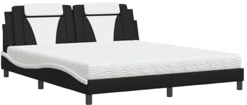 vidaXL Bett, Polsterbett Viana mit Matratze, Bettgestell Bettrahmen mit Lattenrost, Doppelbett Schlafzimmerbett, Schwarz Weiß 180x200cm Kunstleder