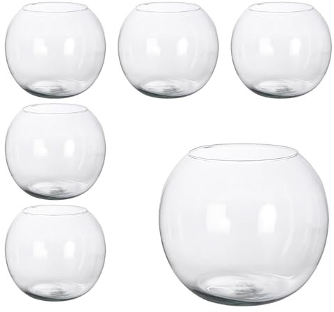 Pack 6 Florero Bola de Cristal. Varios Tamaños a Elegir. Pecera Pequeña, Centro de Mesa para Restaurantes, Bares, Eventos. Bola Jarrón Transparente, para Ramos de Flores, Piedras, Velas (10 cm)