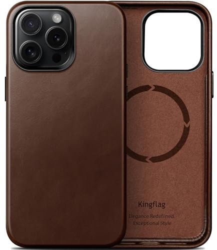 kingflag Premium-Lederhülle für iPhone 13 Pro 6,1 Zoll aus ölgewachstem Vollnarbenleder | Kompatibel mit MagSafe & extra dünn (Braun)