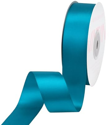 VATIN Double Face Turquoise Satin Ribbon 1 Continuous 50 Yards,Blue Polyester Fabric Ribbon use for Bows Bouquet, Gift Wrapping, Floral Arrangement Wedding Decoration