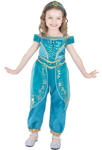 Sincere Party Costume de jasmin de fille avec un turban et un bracelet 7-8 ans