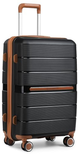 British Traveller Handgepäck Koffer Trolleys Leicht Hartschalenkoffer PP Reisekoffer mit Rollen und TSA-Schloss Rollkoffer Suitcase 56x37x22cm Schwarz