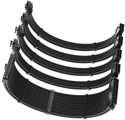 NIHENHAO PC-Netzteil-Verlängerungs-Set, 35 cm, 24-polig, PCIE, 8-polig, CPU, 4 + 4-polige Verlängerungen mit Kabelkämmen, Schwarz