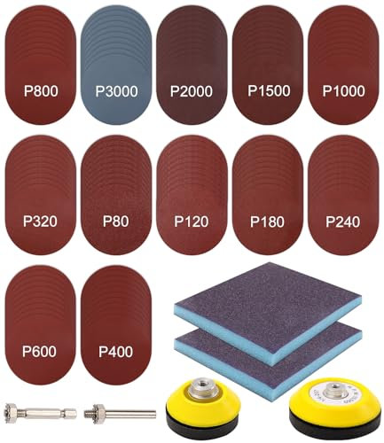 Cexovo Kit de Ponçage Disques 128 Pièces Disque Abrasif 50 mm 75 mm Disques de Ponçage 80 120 180 240 320 480 600 800 1000 1200 1500 3000 pour Voiture Métal et Bois