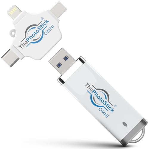 ThePhotoStick Omni 32GB Memory Stick & USB Flash Drive – Photo and Video Backup for iPhone, Android, Mac & PC – Multi-port Connection for Easy File Storage and Transfer