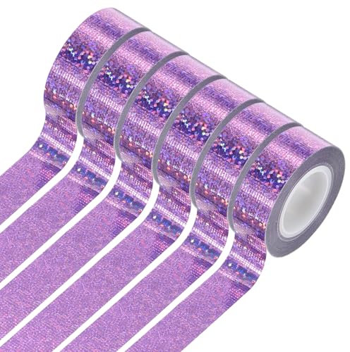 sourcing map 6 rotoli di nastro adesivo olografico, 1,5 cm x 5,5 m, nastro decorativo colorato, nastro adesivo per fai da te, confezioni regalo, album di ritagli, decorazioni per feste, viola chiaro