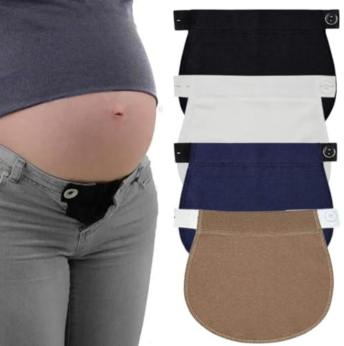 OUDQFCJ 4 Piezas Extensores de Jeans con Cintura Ajustable, Extensor de Pantalones de Maternidad, Alargador de Pantalones, Extensores de Botones, Faja y Cinturon para Mujeres Embarazadas