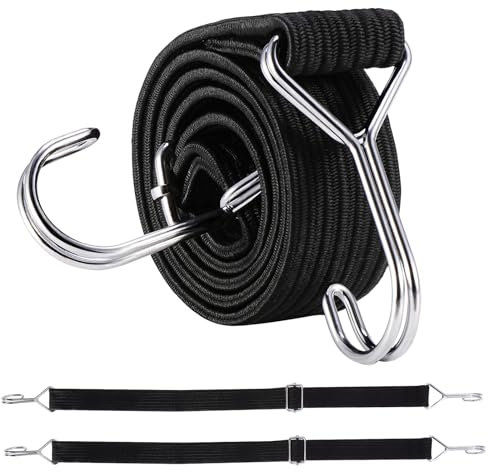 Coptiner 2 PCS Cable Bungee ajustables con ganchos Correas elásticas de goma pesadas Cable largo plano para ganchos de equipaje para bicicleta Tarp Camping