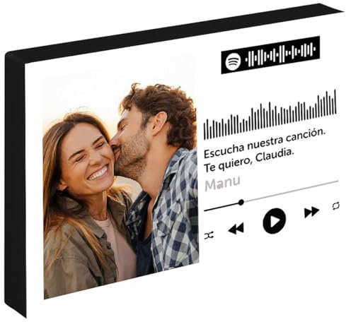 CALLE DEL REGALO Portafotos de Madera Personalizado con Canción de Spotify, Foto y Dedicatoria (NEGRO, 13 x 18 cm)