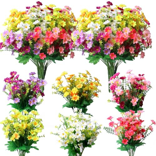 YXYQR 12 Bundles Outdoor Artificial Daisy Silk Flowers Fake Wildflowers UV Resistant Faux Flowers Plastic Plants Greenery Floral Arrangement for Indoor Pot Vase Graves Window Box Outside (Mixed)