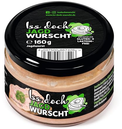 Iss doch Wurscht Jagdwurst im Glas, 6x160g, Schweinefleisch mit Senfkörnern, Ungekühlt haltbar
