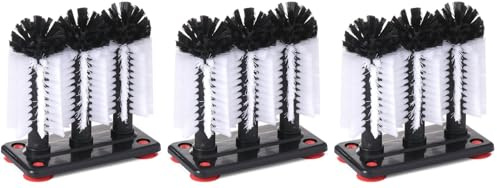 HENDI Gläserspülbürste, Standard, BarUp, mit 3 Nylonbürsten, Bodenplatte mit 4 Saugnäpfen, 190x100x(H) 180mm, Polypropylen (Packung mit 3)